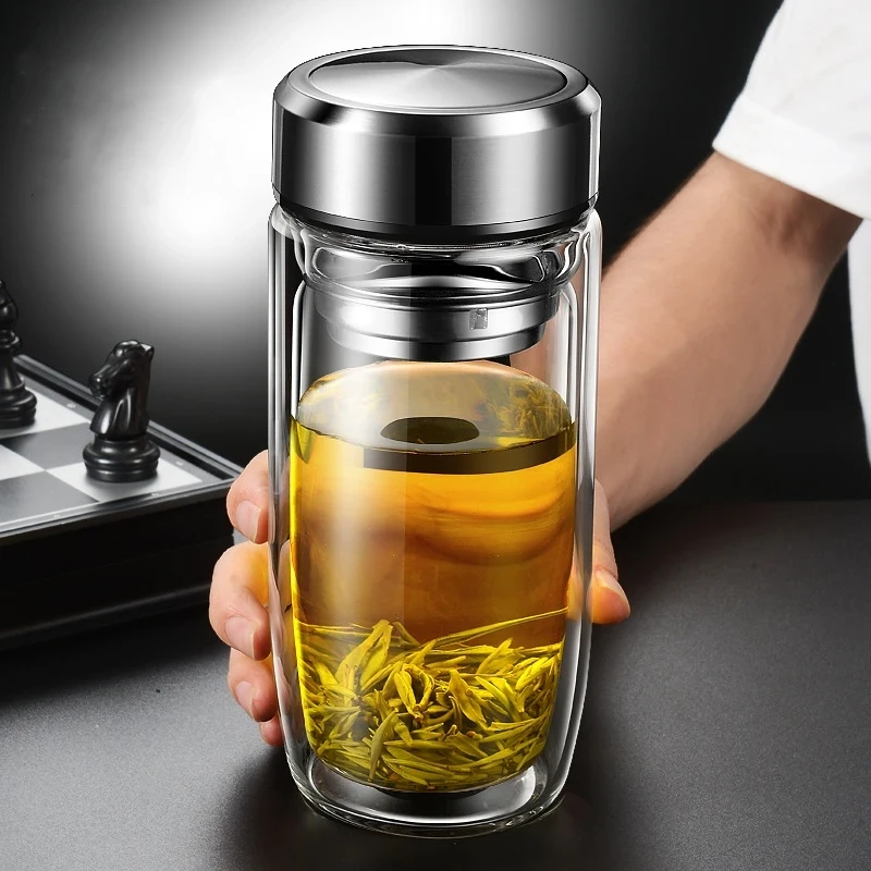 高硼硅鹅蛋双层玻璃杯大容量男士专用女茶杯隔热车载便携水杯高档