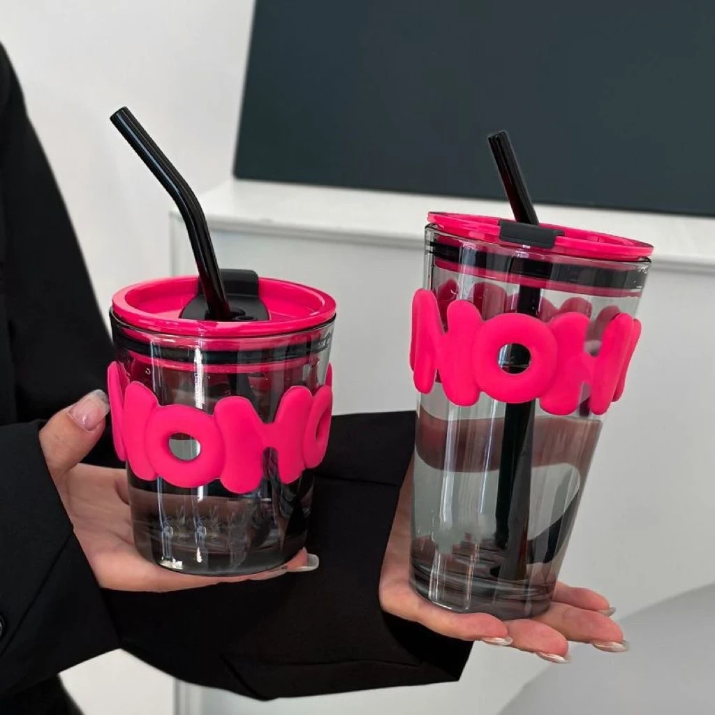 【两只装】网红情侣字母大小杯ins情侣玻璃杯吸管杯学生大容量