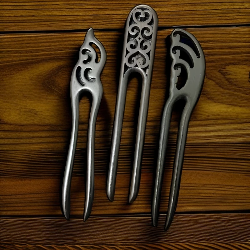 695号U型黑檀木发簪高级感古风简约现代汉服新中式优质双钗