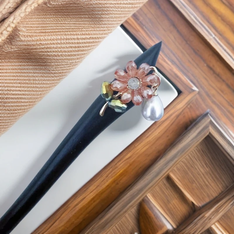 325号花朵新中式色【黑檀木】高级簪子中式简约发钗子头饰搭配汉服