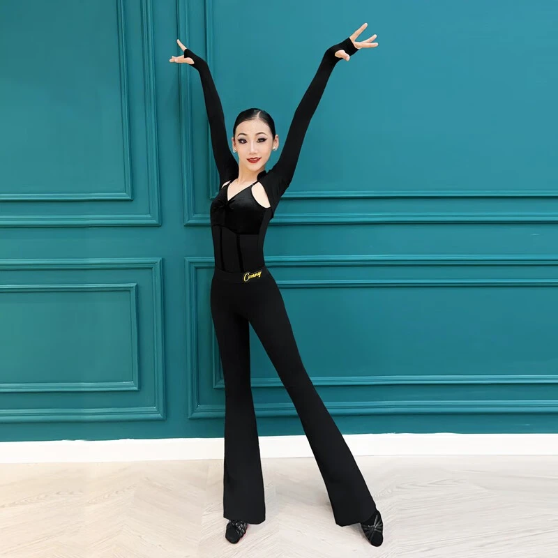CONNY儿童拉丁舞服装女童舞蹈服装练功裤高腰摩登裤秋新款长裤子