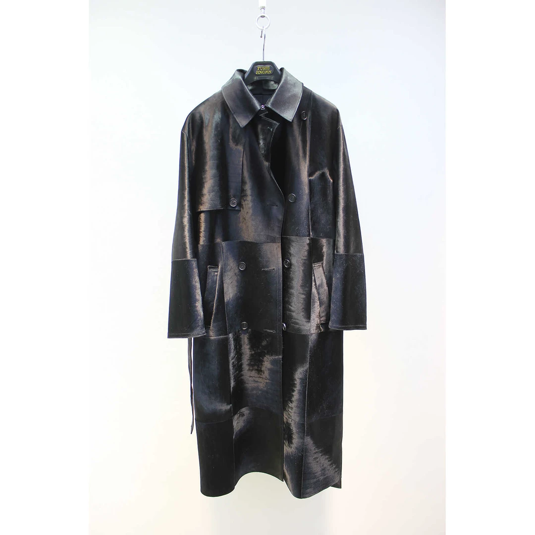 鼎奢级进口胎牛皮毛一体超长款风衣显廋高级大气皮草外套女