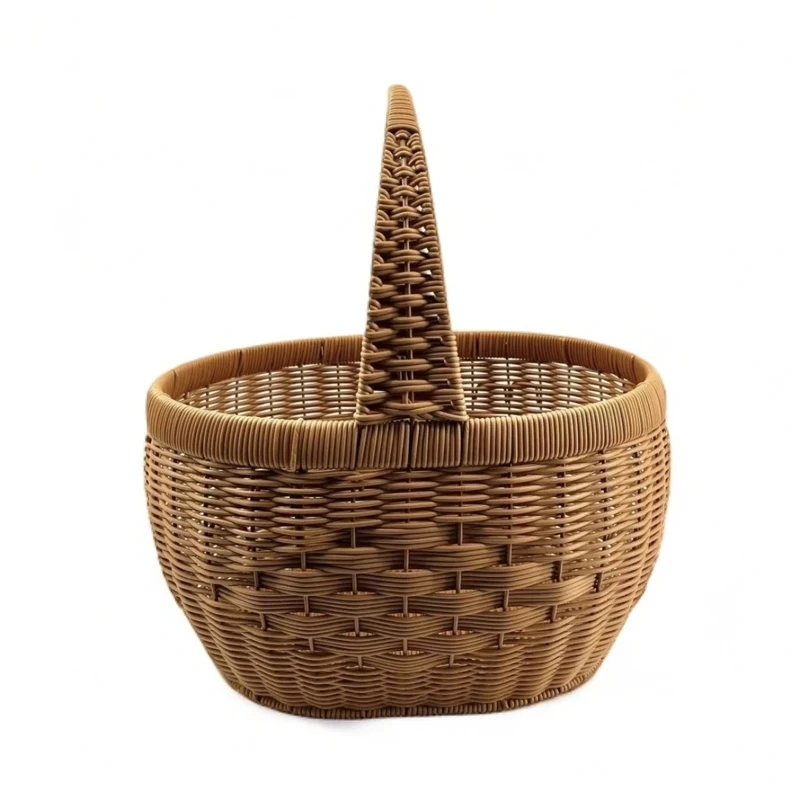 J91旦形单提手简约郊游创意收纳篮子纯手工编织特大号33*25*17