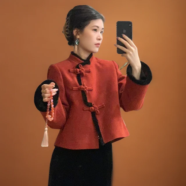 新中式国风盘扣保暖毛毛外套独特气质套装裙春秋女千金小姐 爆款