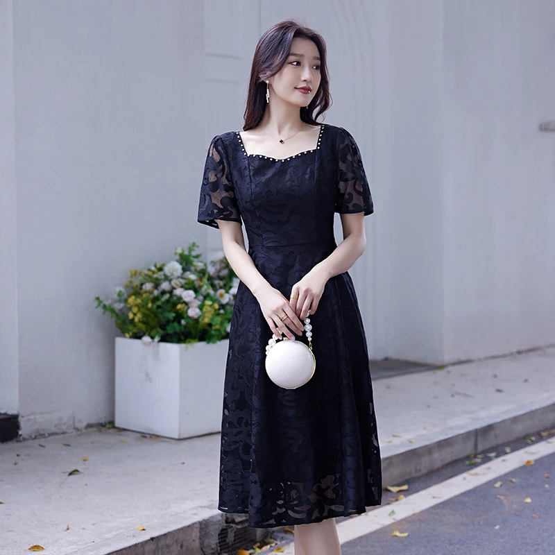 奢姿2023年夏装新款大码女装气质方领连衣裙胖妹妹蕾丝时尚裙子