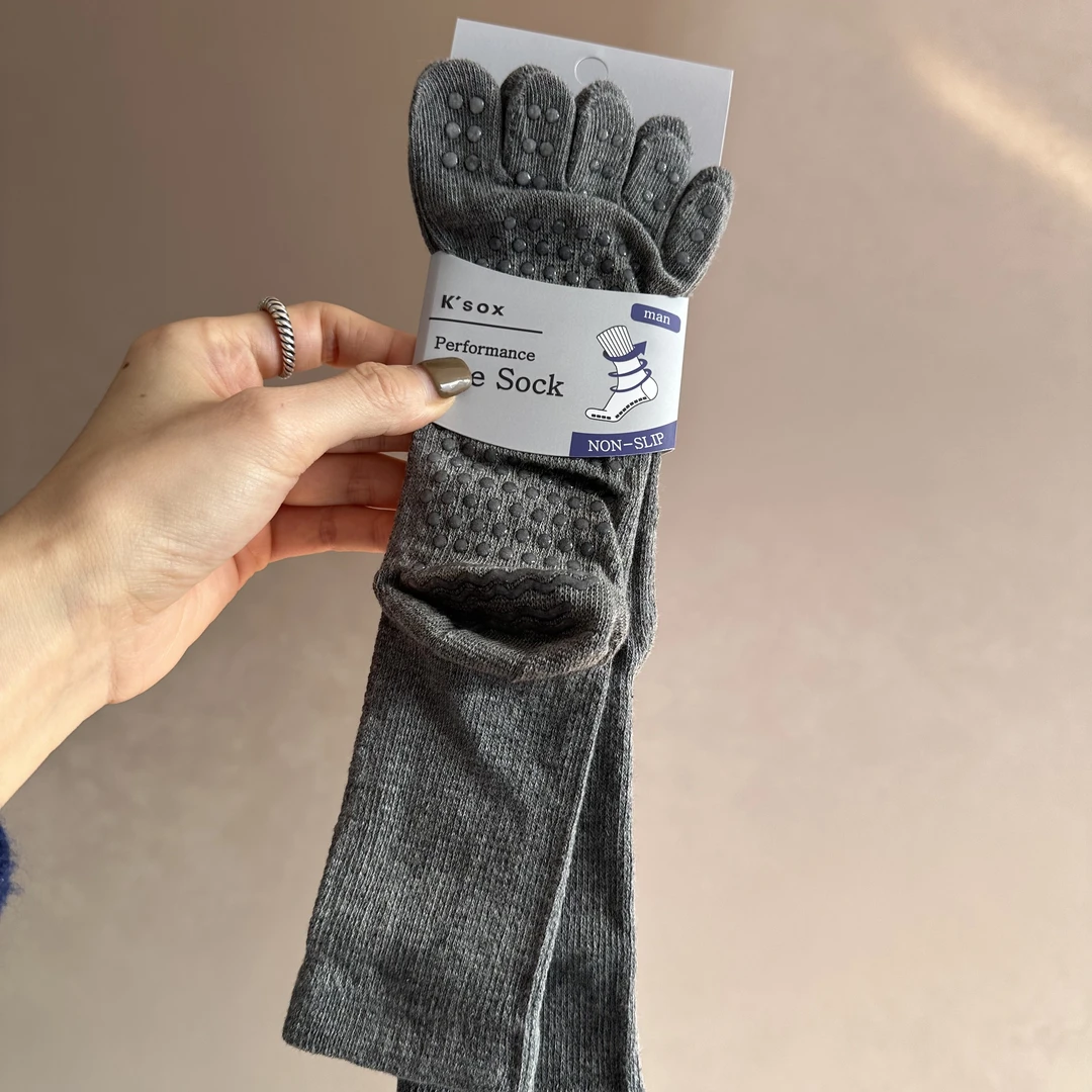 果妈家韩国KSOX纯色防滑底男士中筒五趾袜中筒袜五指袜子2025运动