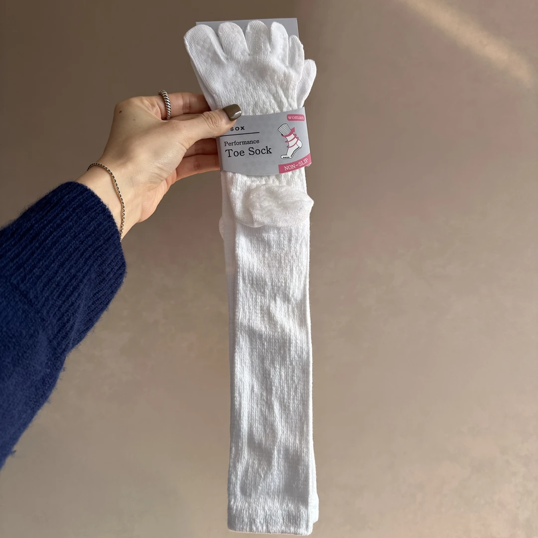 果妈家韩国KSOX纯色防滑女士五趾袜中筒袜纯棉袜子中筒小腿