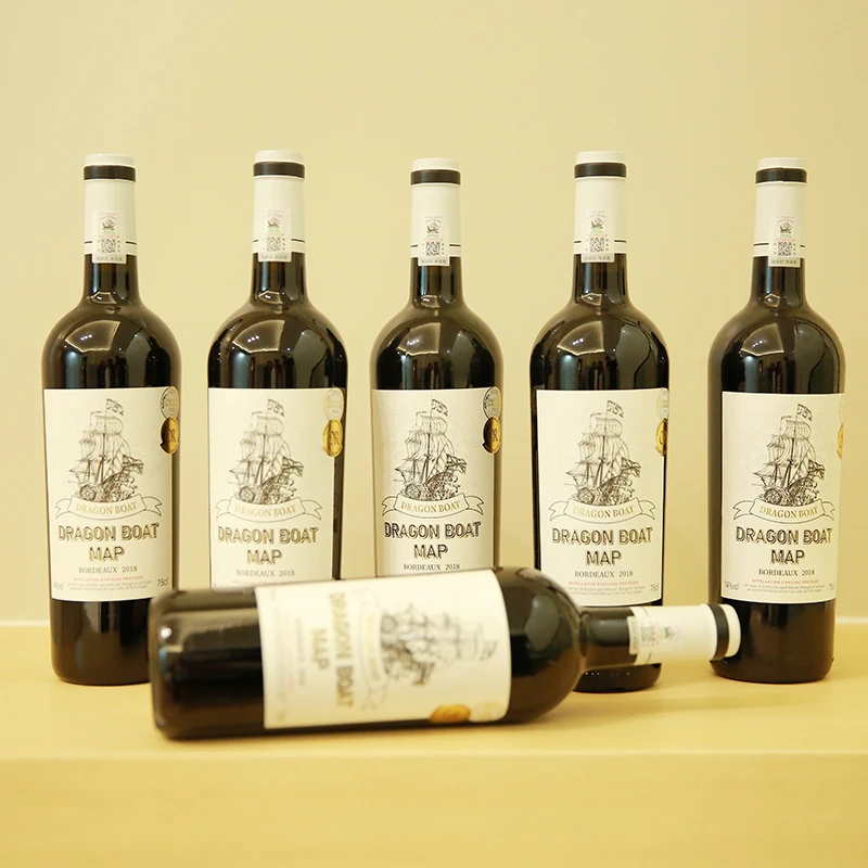龙船图干红葡萄法国原瓶进口整箱6支750ml礼盒装婚庆送礼