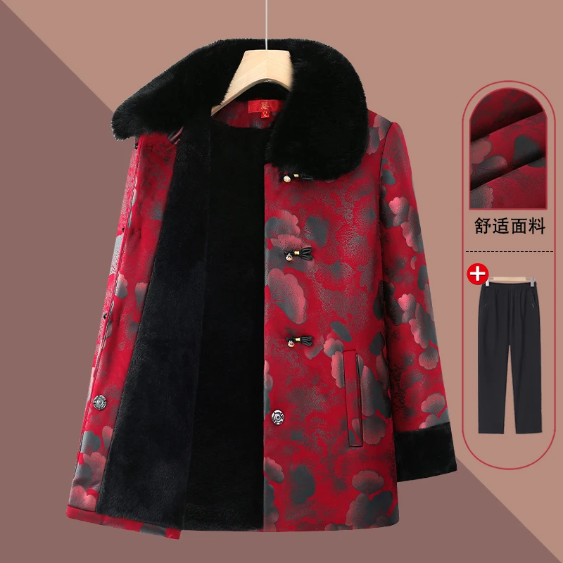 奶奶冬装棉衣加绒加厚外套70岁老年人衣服女妈妈冬季新款中式棉袄