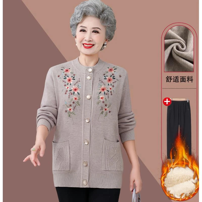 秋季加绒加厚中老年毛宽松衣外套妈妈装秋冬保暖衣服奶奶装上衣