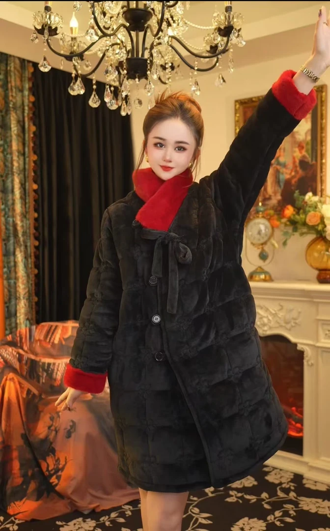 【暗夜玫瑰长款】2024秋冬新款时尚保暖加厚夹棉甜美可外穿家居服