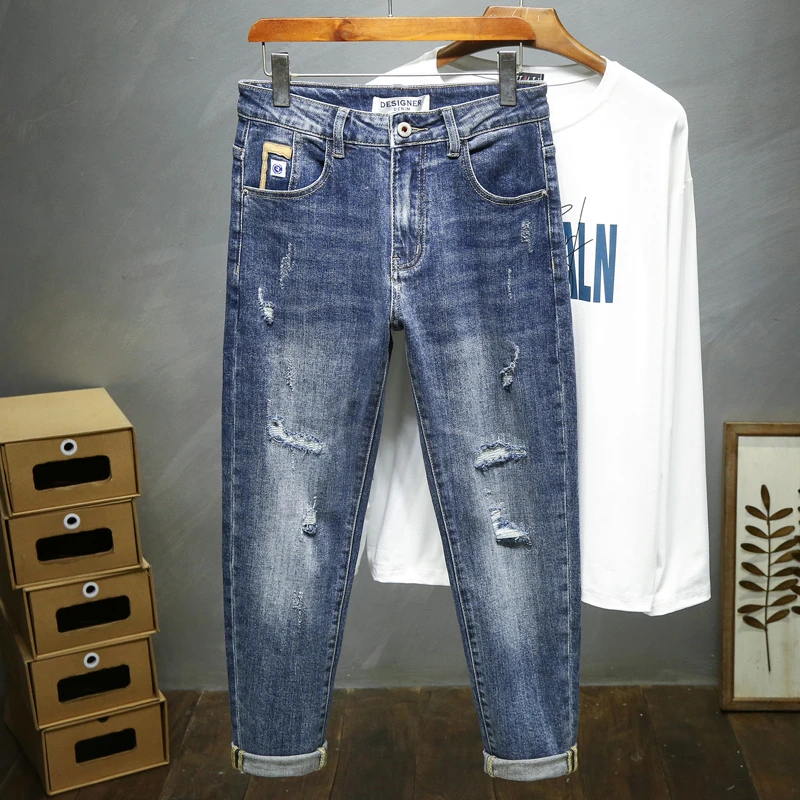 秋冬2023男款潮牌破洞补丁牛仔裤男装新款休闲百搭裤子男士长裤子