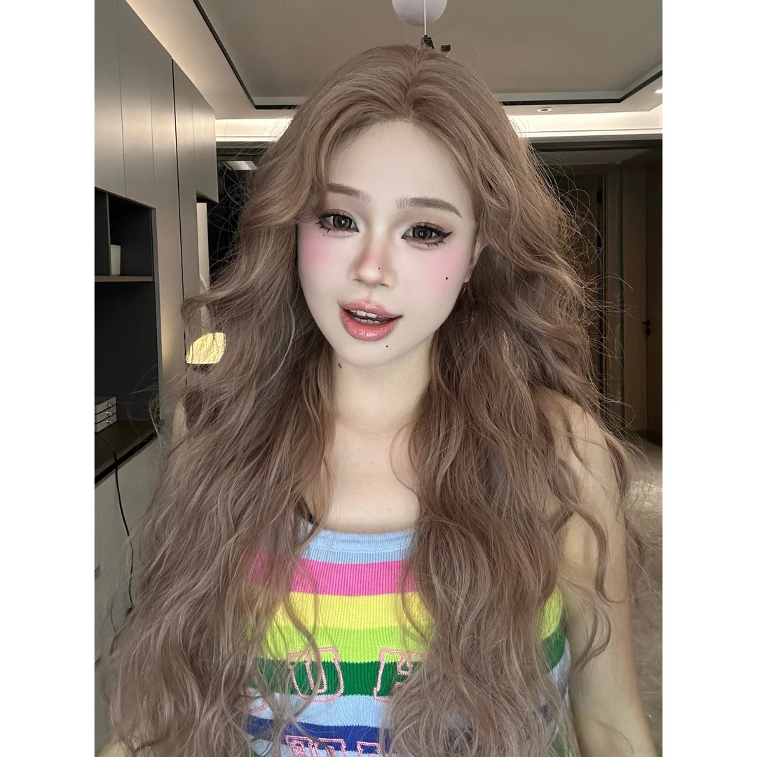 可口雪碧专属【DOll】娃感假发女豆沙粉卷发前额蕾丝透气网减龄
