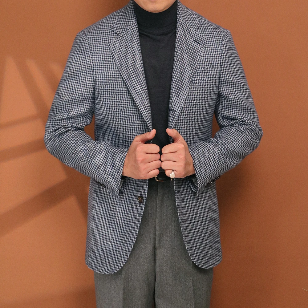 绅装的朋友·英国ME矢车菊蓝千鸟格格纹时尚休闲春秋男士西装上衣