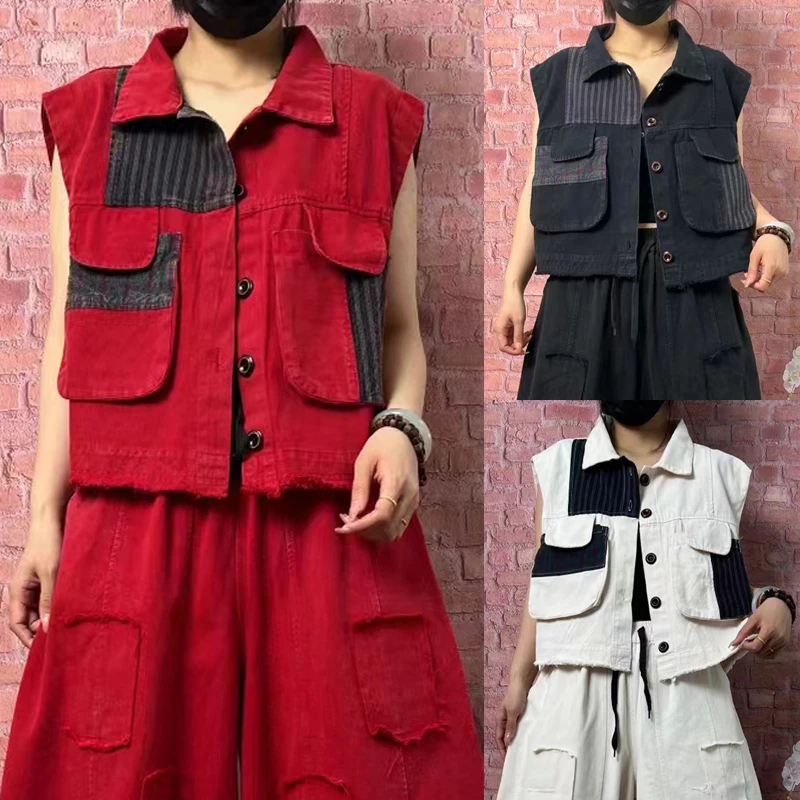 新款时尚百搭炒色牛仔马甲女