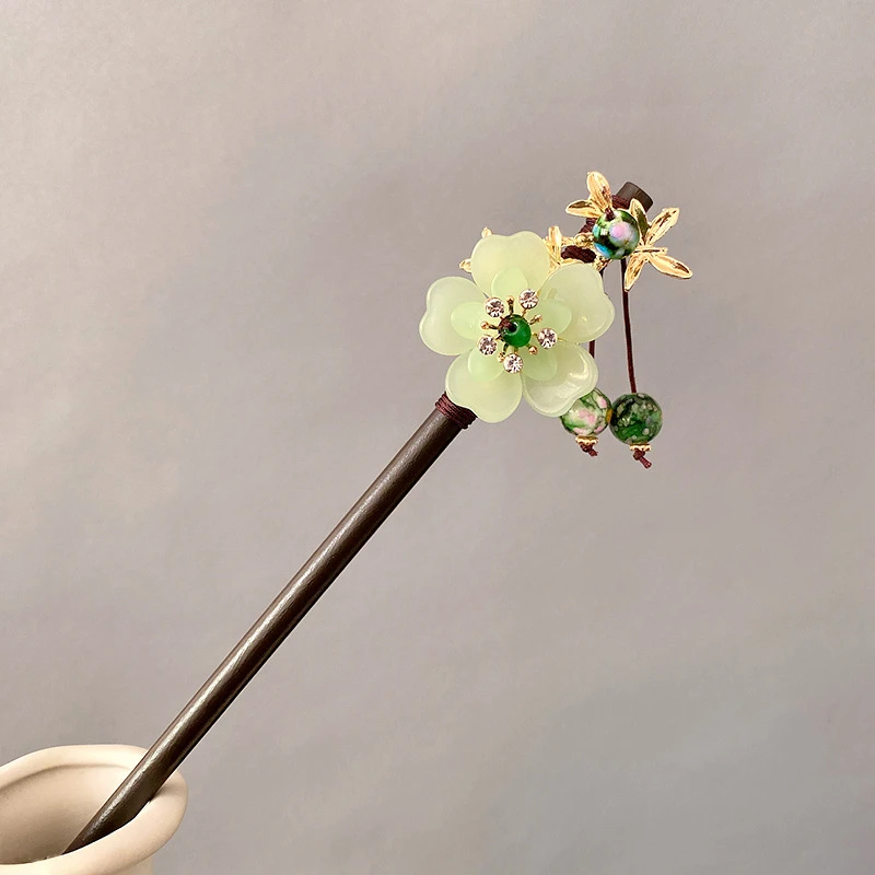 绿色流苏花朵手工复古古风简约日常古典盘发簪发簪子国风超仙