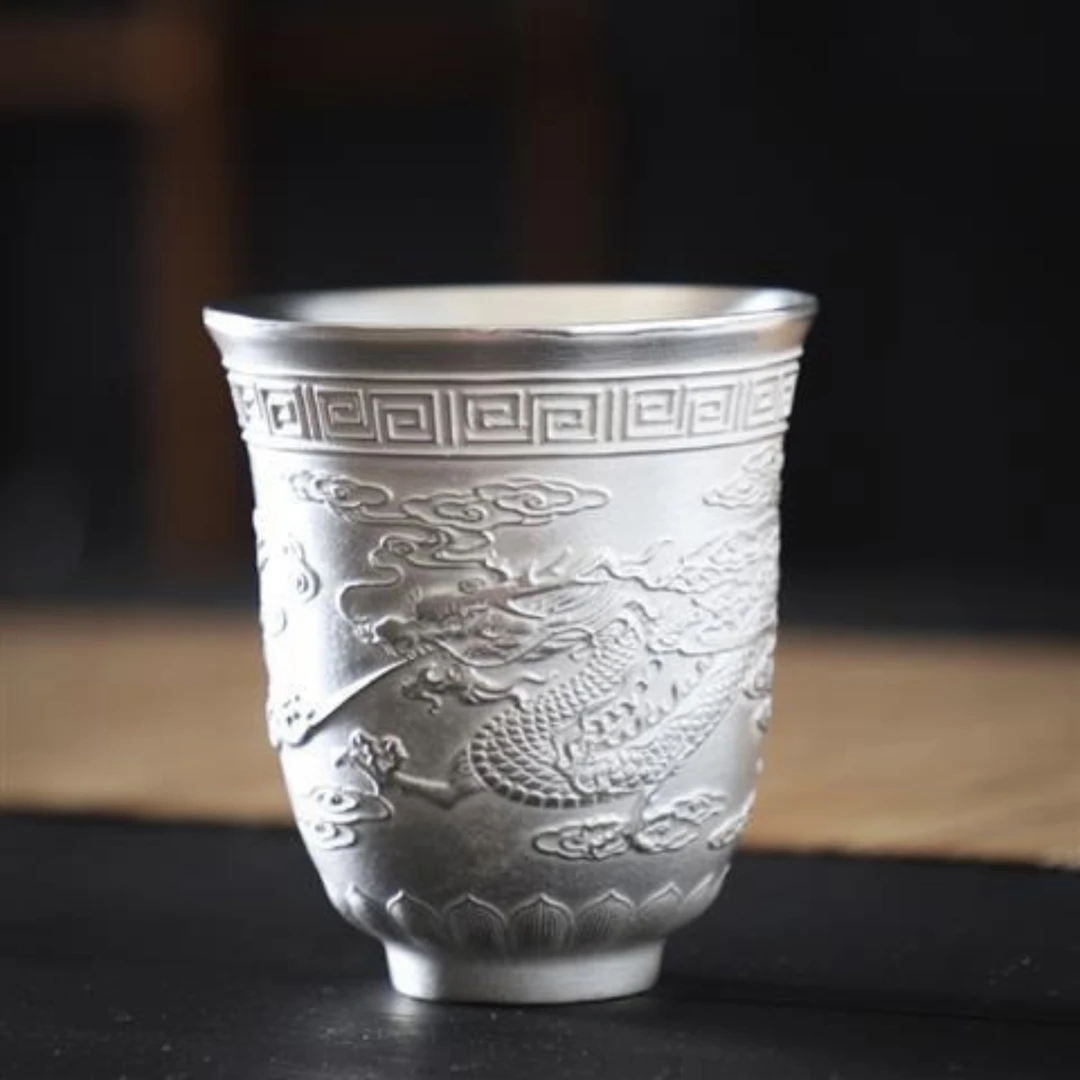 轻奢大主人银茶酒杯999纯银陶瓷胎鎏银养生个人专用杯鎏银茶具367