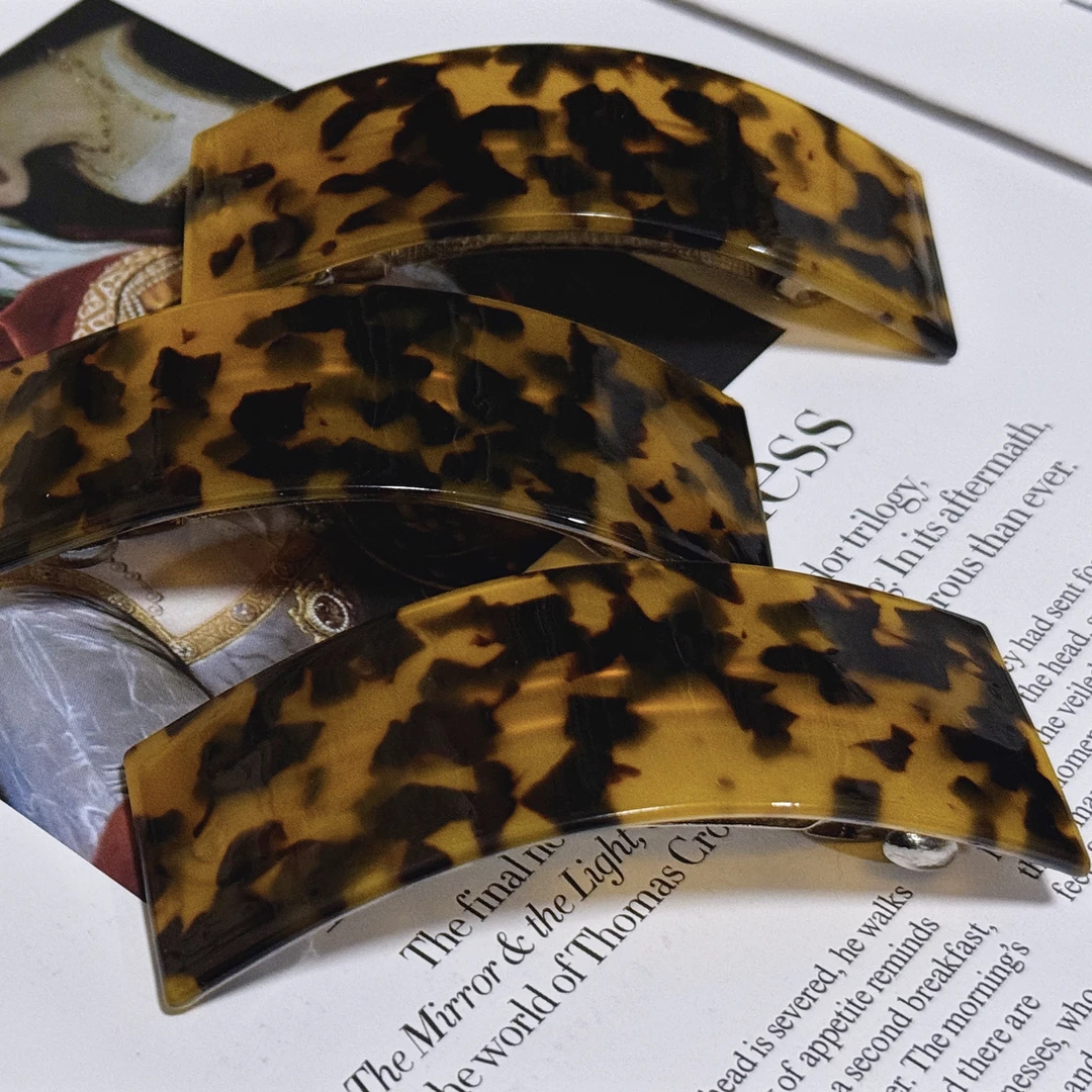 iFASHION高级手工醋酸发夹弹簧马尾夹宽弯马尾夹一字10cm