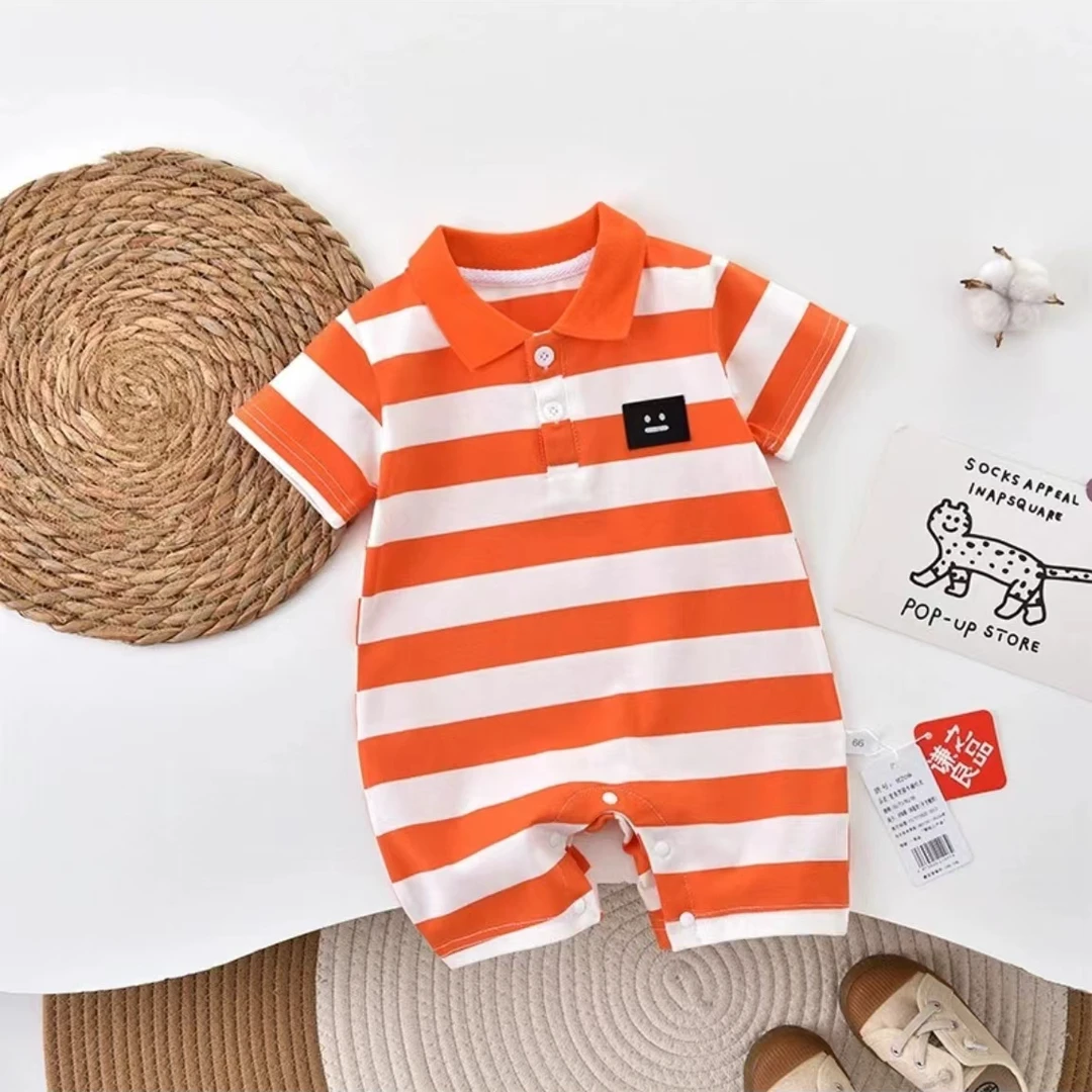 夏季休闲儿婴儿男女宝宝童幼儿洋气连体衣半袖条纹