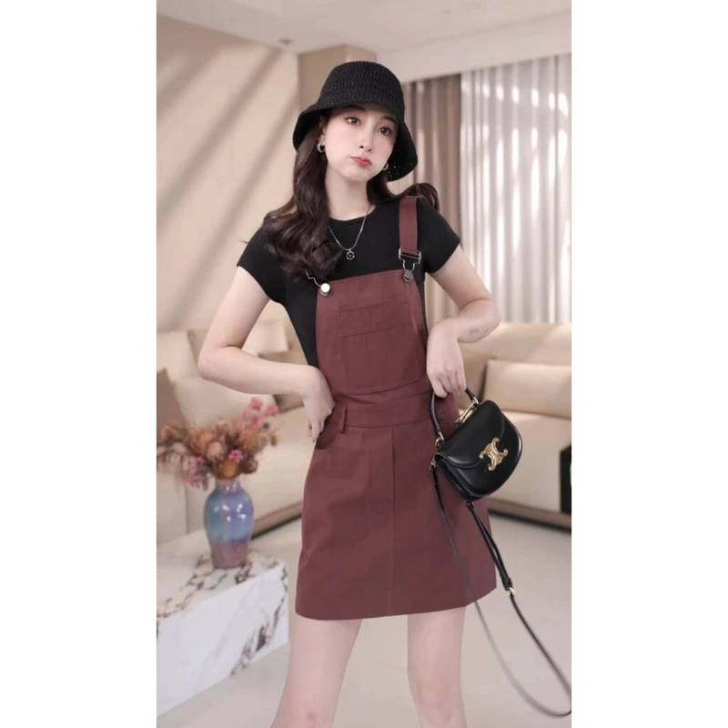 【秋日微熏】B7108早秋新款设计感减龄高腰显瘦百搭宽松气质背带裙