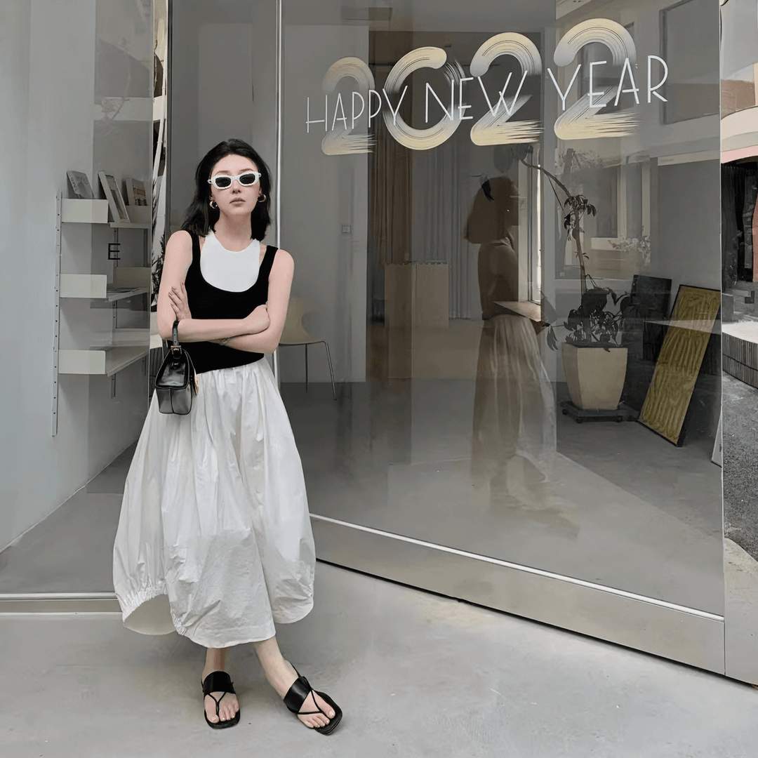 两件式背心百搭撞色修身显瘦叠穿U领无袖针织套衫搭配高腰半身裙