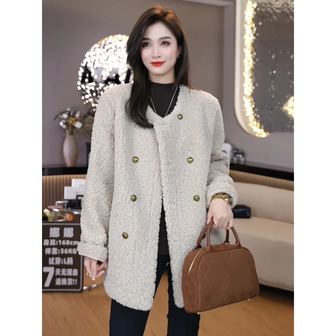 小香风毛毛外套女冬季2025新款高级感小个子宽松显瘦双排扣大衣女
