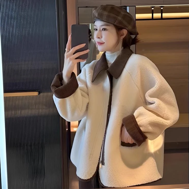 气质加厚高级感外套女秋冬季2024新款爆款羊羔毛绒皮毛一体上衣