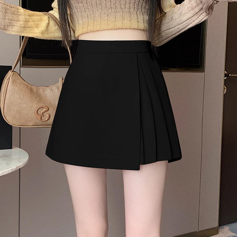 不规则毛呢百褶半身裙裤女秋冬百搭高腰短裙A字小个子防走光裙子