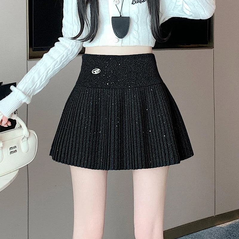 毛呢百褶显瘦半身裙女秋冬韩版百搭高腰A字短裙小个子防走光裙子