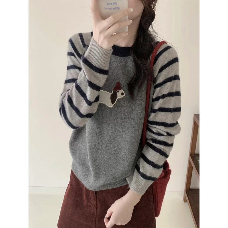 【586小狗套头衫】早秋新款宽松设计感上衣女针织衫显瘦百搭