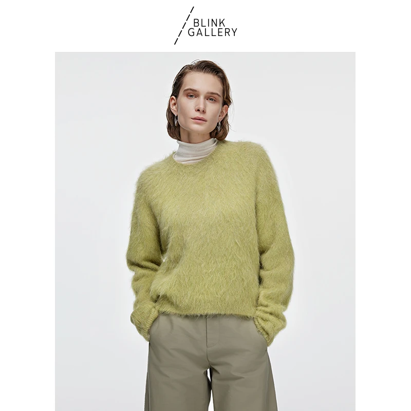 BLINK/格雷系秘鲁ALPACA羊驼拉毛皮草感廓型圆领毛衣上衣女