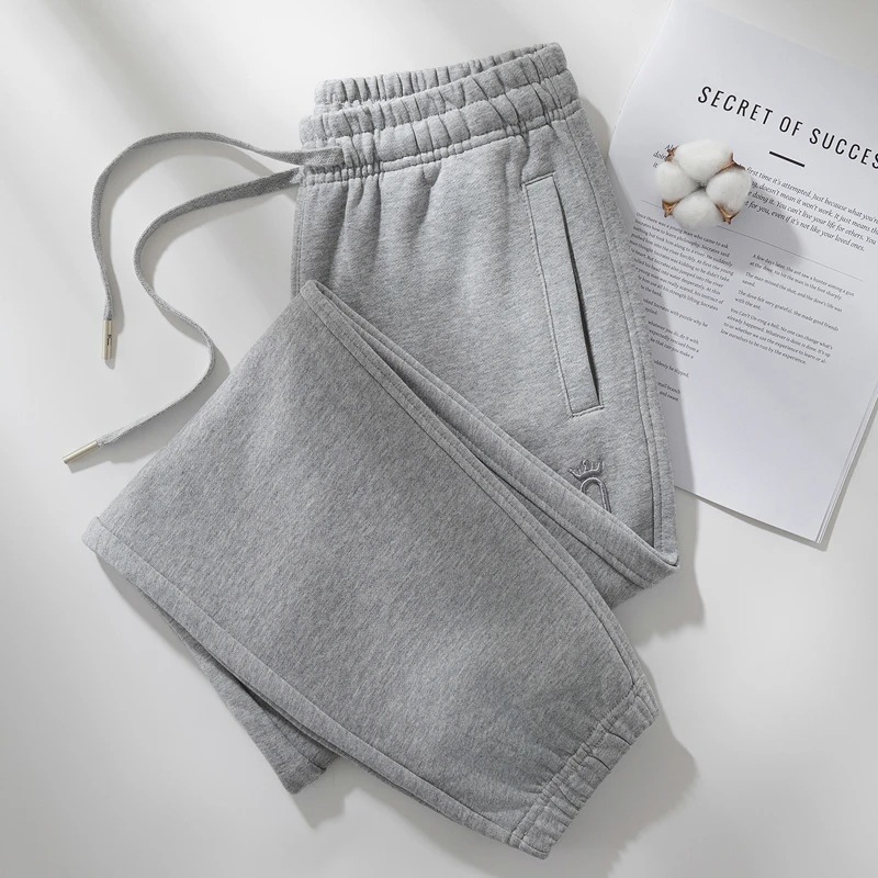 全棉运动裤女秋冬加绒2025新款灰色纯棉大码休闲秋冬款小个子卫裤