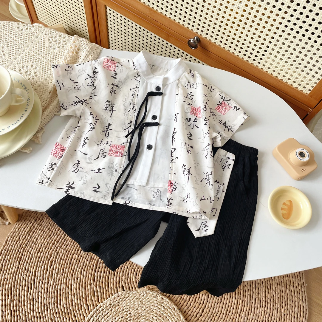 【断码清仓】XT245309橘止皮2024夏季男小童国风新中式两件套套装