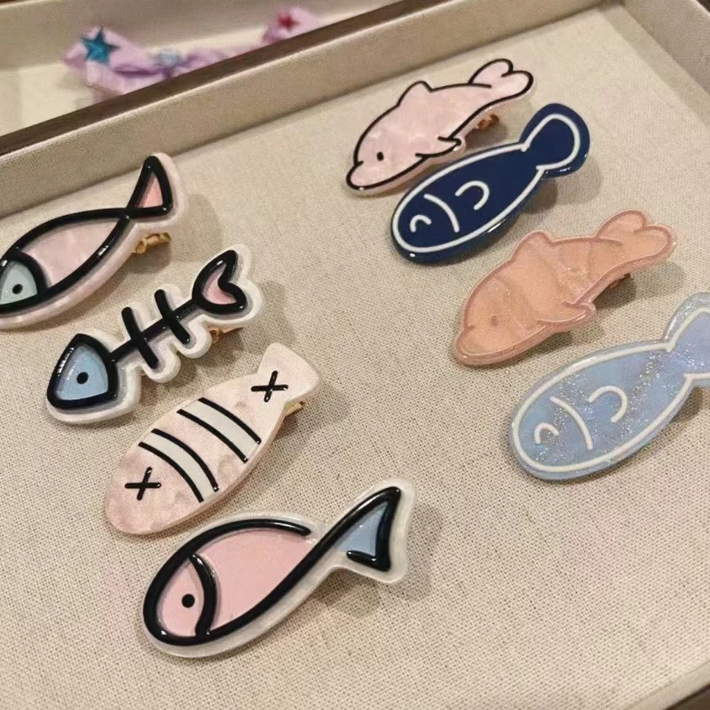 合金亚克力发饰 海洋系列小鱼鱼骨碎发发夹少女心多巴胺刘海边夹