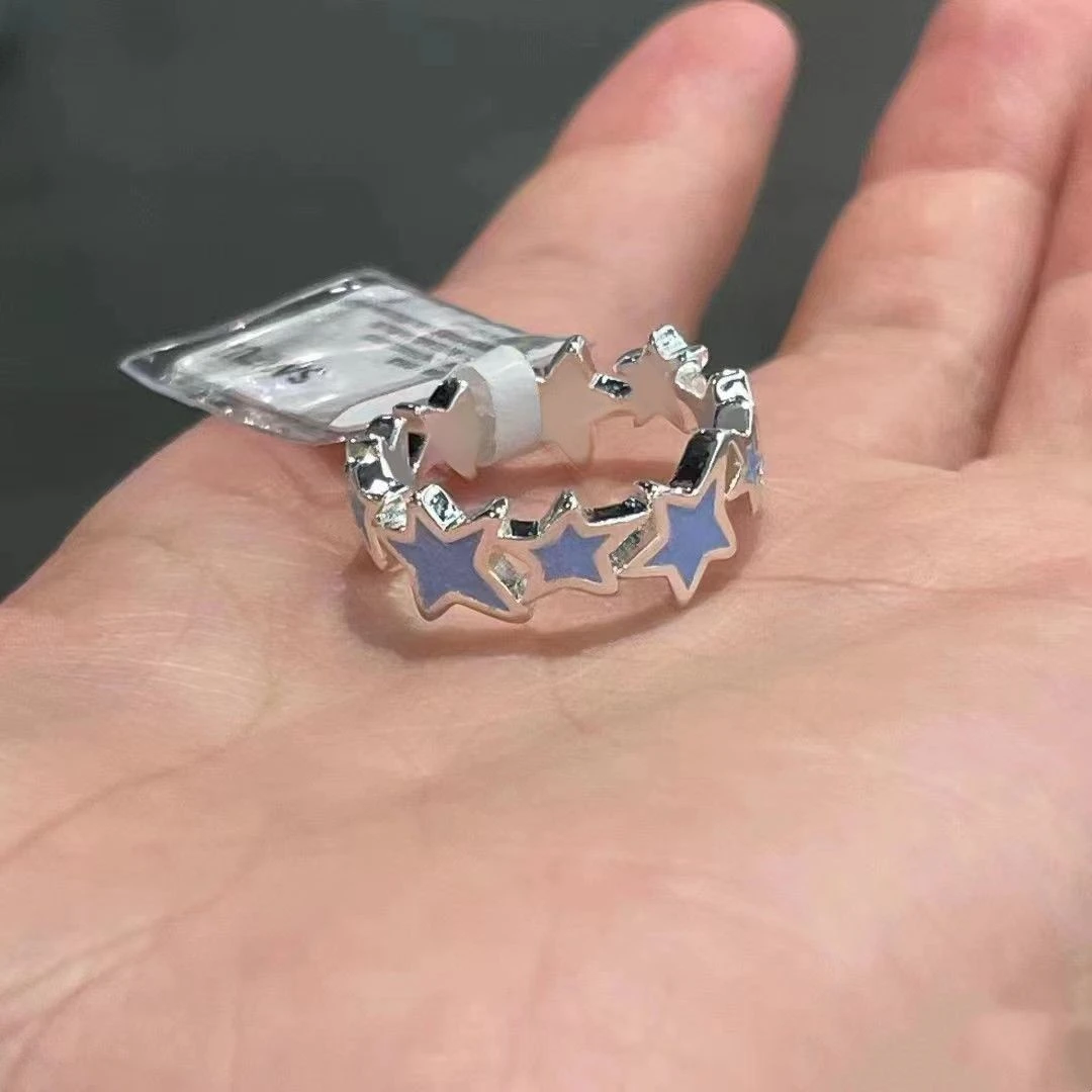 铜合金戒指 粉色素圈超甜星星戒指女小众设计高级感可调节冷淡风