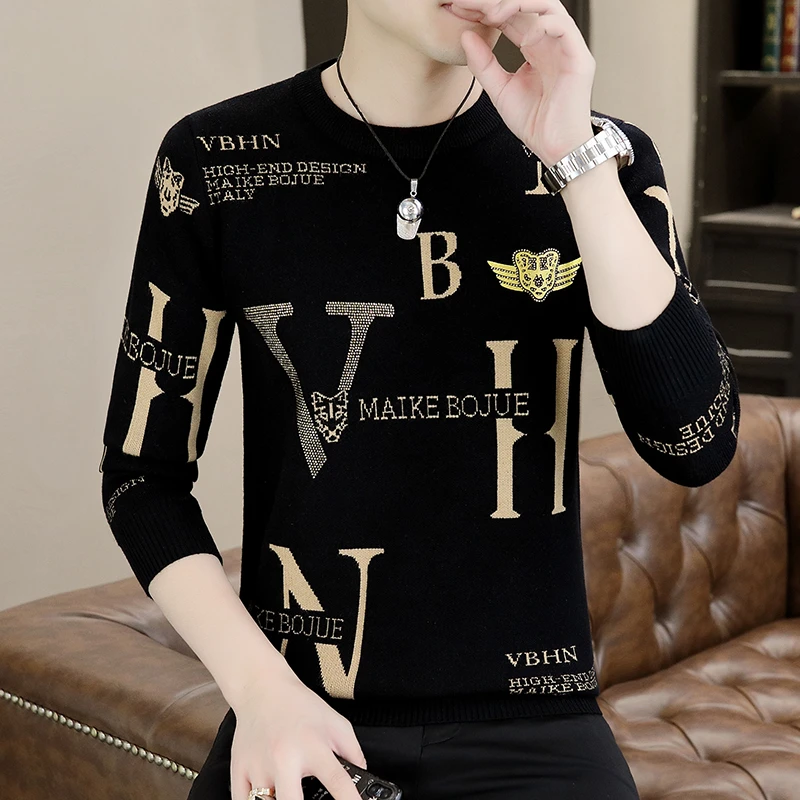 2022新款男士毛衣圆领冬季个性线衣韩版修身加厚休闲打底针织衫潮