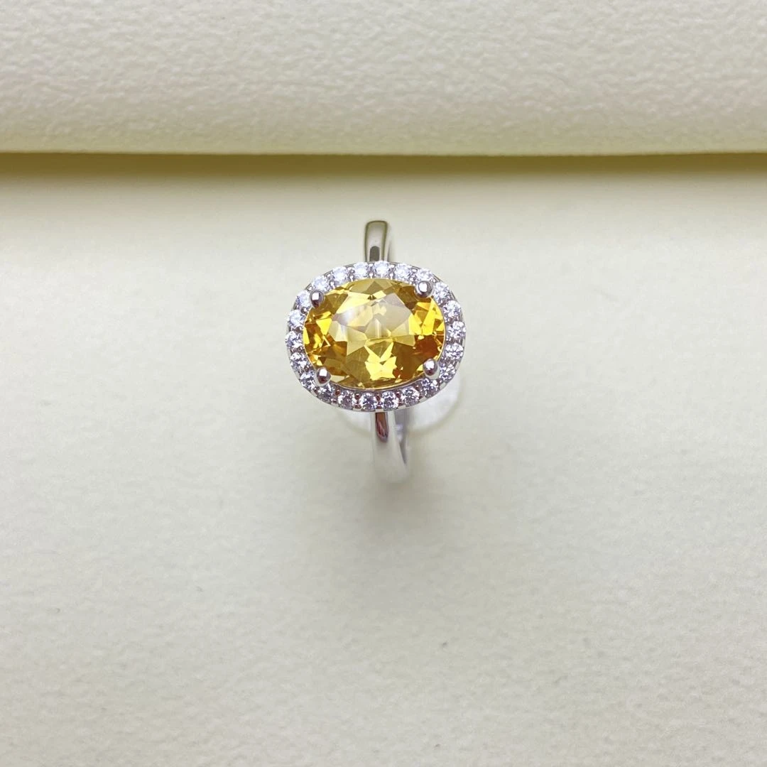 【星浩好物】s925银镶嵌黄水晶戒指QT154H12【5*8】