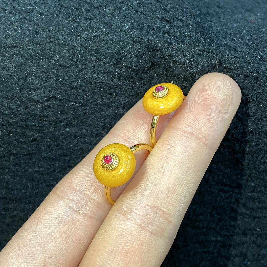 【星浩珠宝】s925银镶嵌蜜蜡戒指15-2T03L124【多样性发一件】11mm+