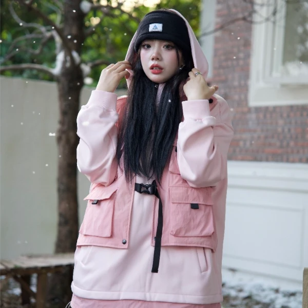 ALLSET滑雪卫衣假两件情侣帽衫加棉可拆卸马甲防水防风防紫外线