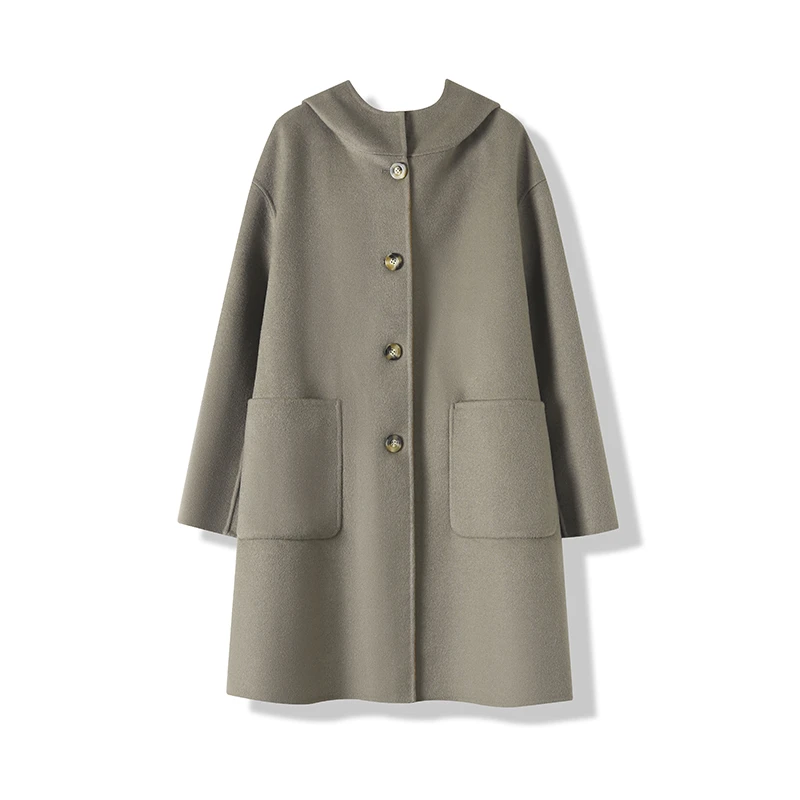 L18【100澳洲羊毛】秋冬新款双面色连帽大衣2025气质中长款呢子外套