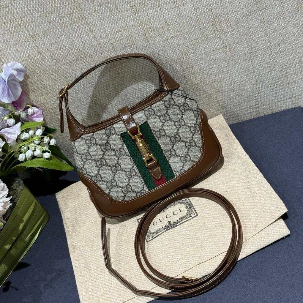 99新 GUCCI/古驰 mini棕色老花1961满logo单肩包
