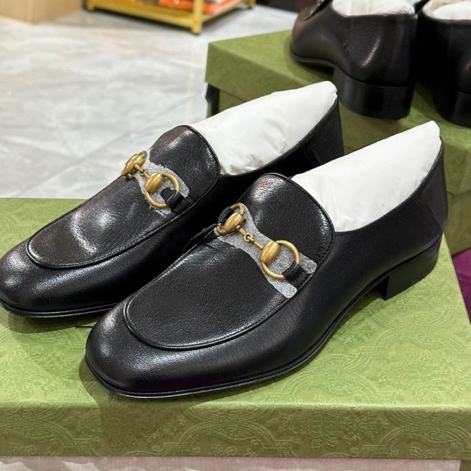99新 GUCCI/古驰 2410454 黑金乐福鞋 37.5码