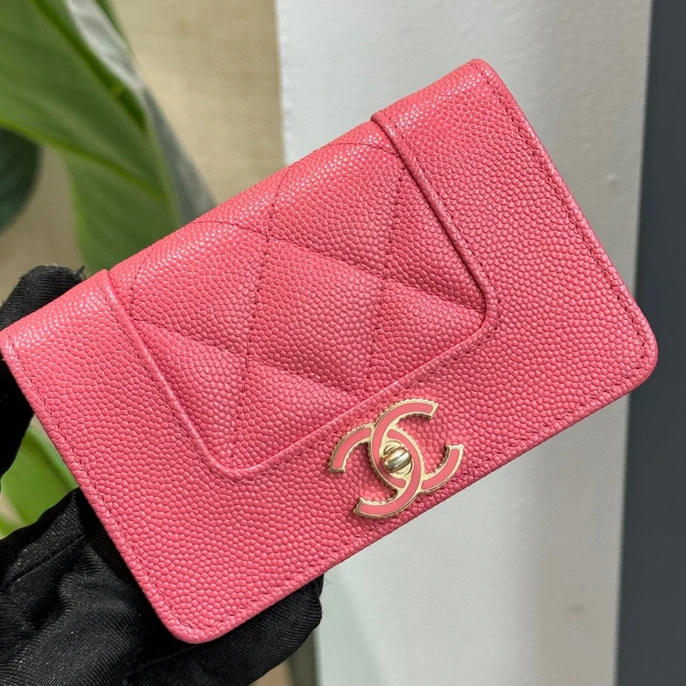 99新 Chanel/香奈儿 /唇膏粉荔枝leboy卡包 钱包/货号2413386