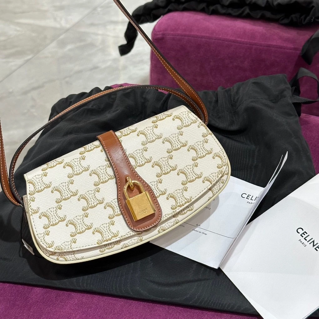 95新 Celine/思琳 白色凯旋门老花腋下包 22年