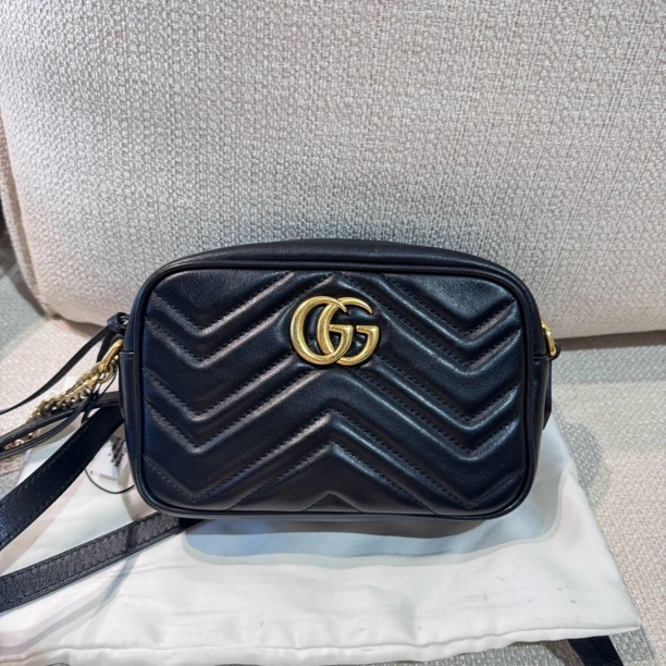 99新 GUCCI/古驰 238530 黑金marmont相机包