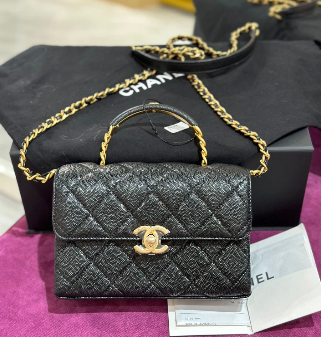 99新 Chanel/香奈儿 234704黑金荔枝carry me mini斜挎包