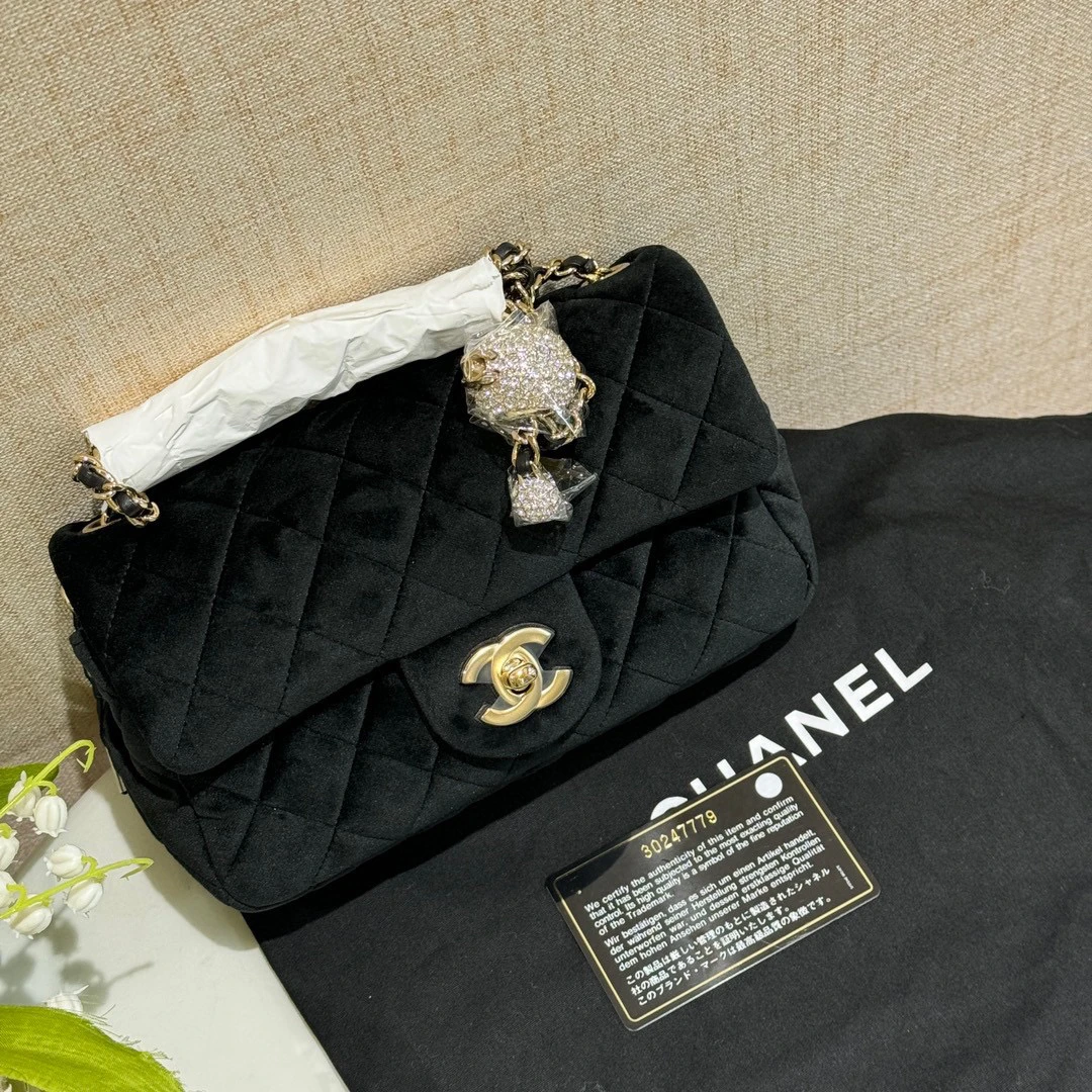 99新 Chanel/香奈儿 黑金钻球丝绒cf大mini包