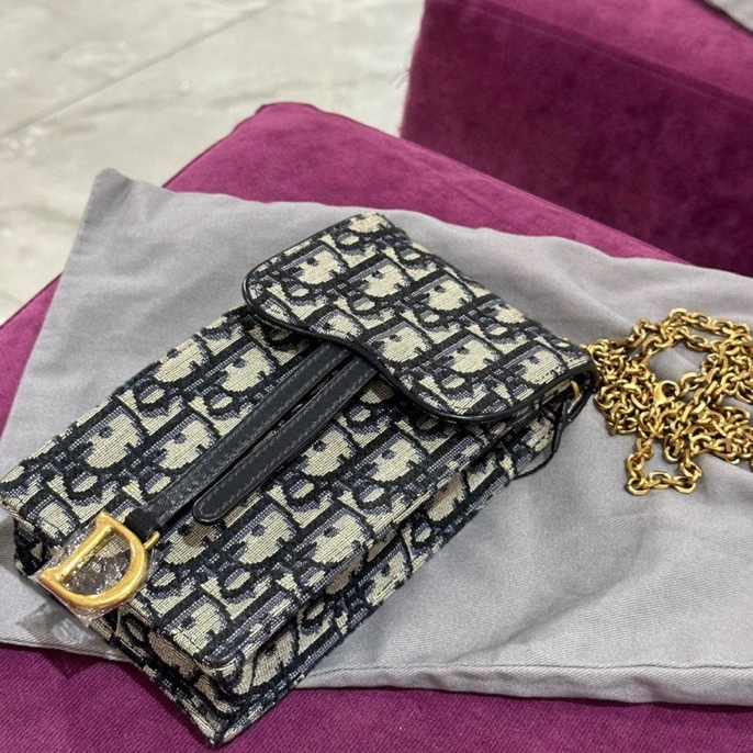 99新 DIOR/迪奥 货号2417674 老花马鞍手机包 21年