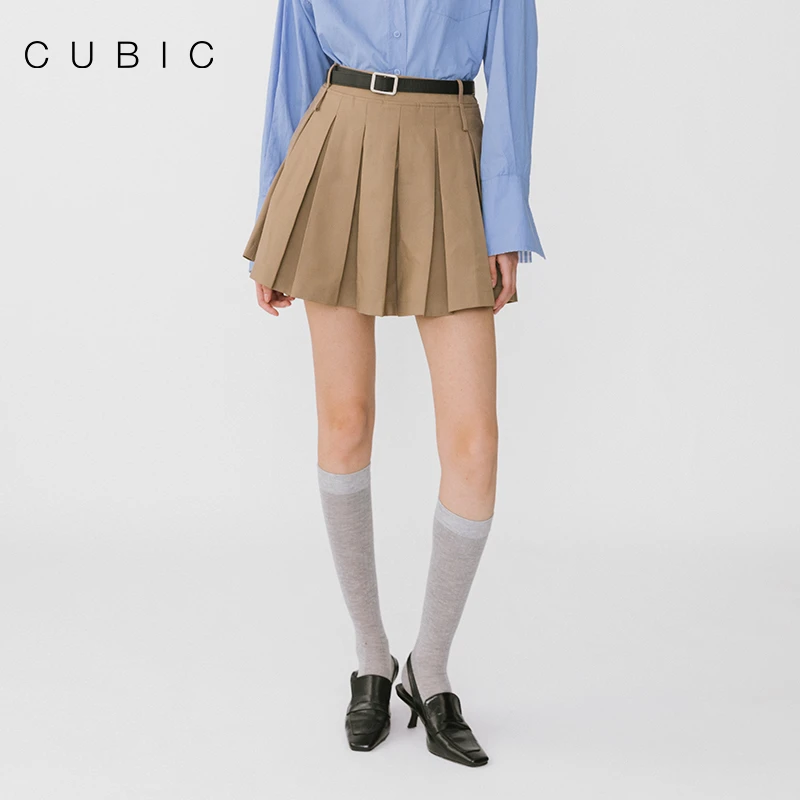 CUBIC  学院风高腰迷你百褶短裙休闲A型压褶半身裙