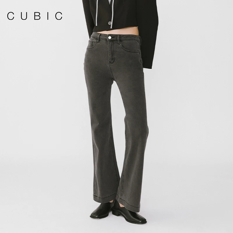CUBIC  时尚高腰微喇牛仔裤显瘦显高马蹄裤通勤风长裤女
